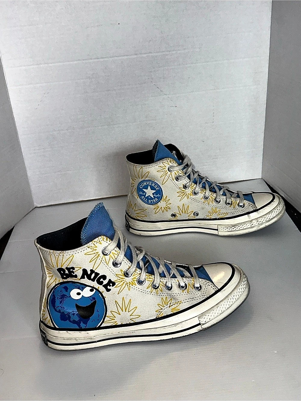 Converse Chuck 70 High Sunny Floral Sneakers Cream & Blue US 7